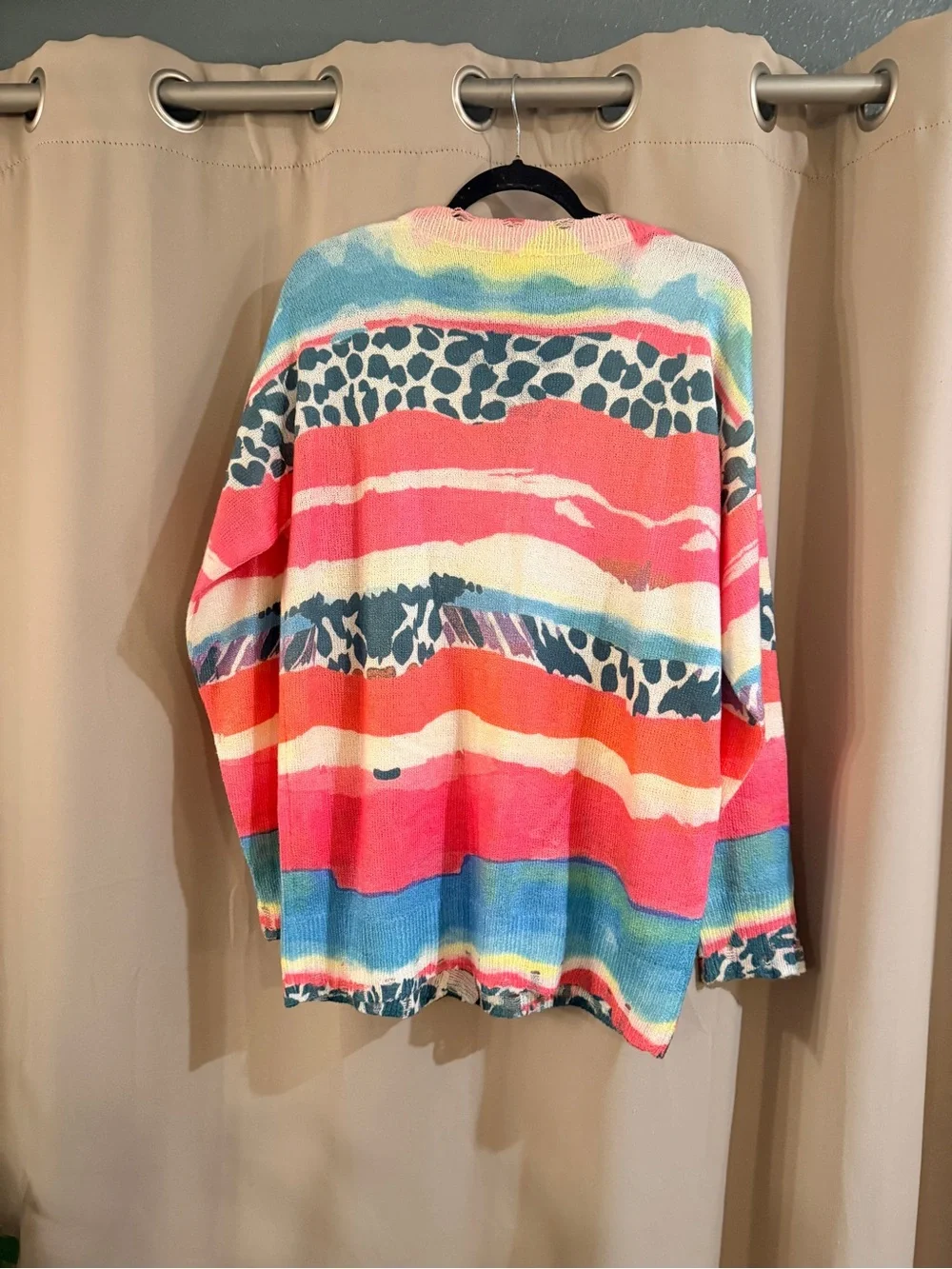 LA MIEL Pastel Rainbow Knit Cardigan in Pink, Yellow, Blue